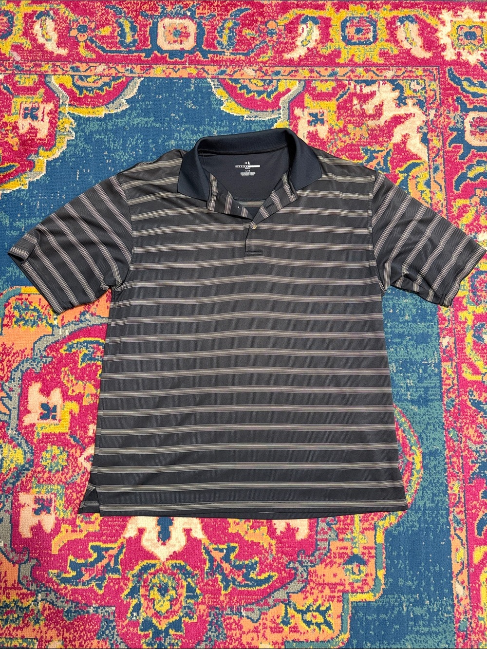 Grand Slam Golf men’s large Black Polo with Cream Pinstripes